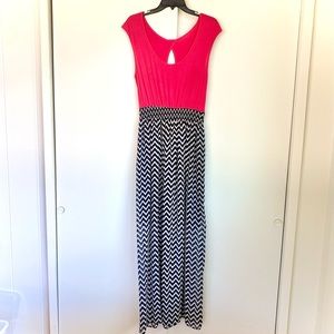 Red/Coral and chevron maxi dress